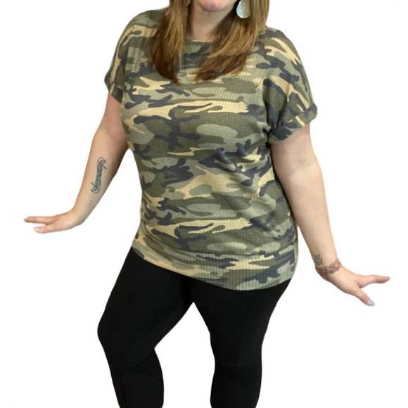 NEW ANDREE BY UNIT waffle knit top in camo - Picture 1 of 3